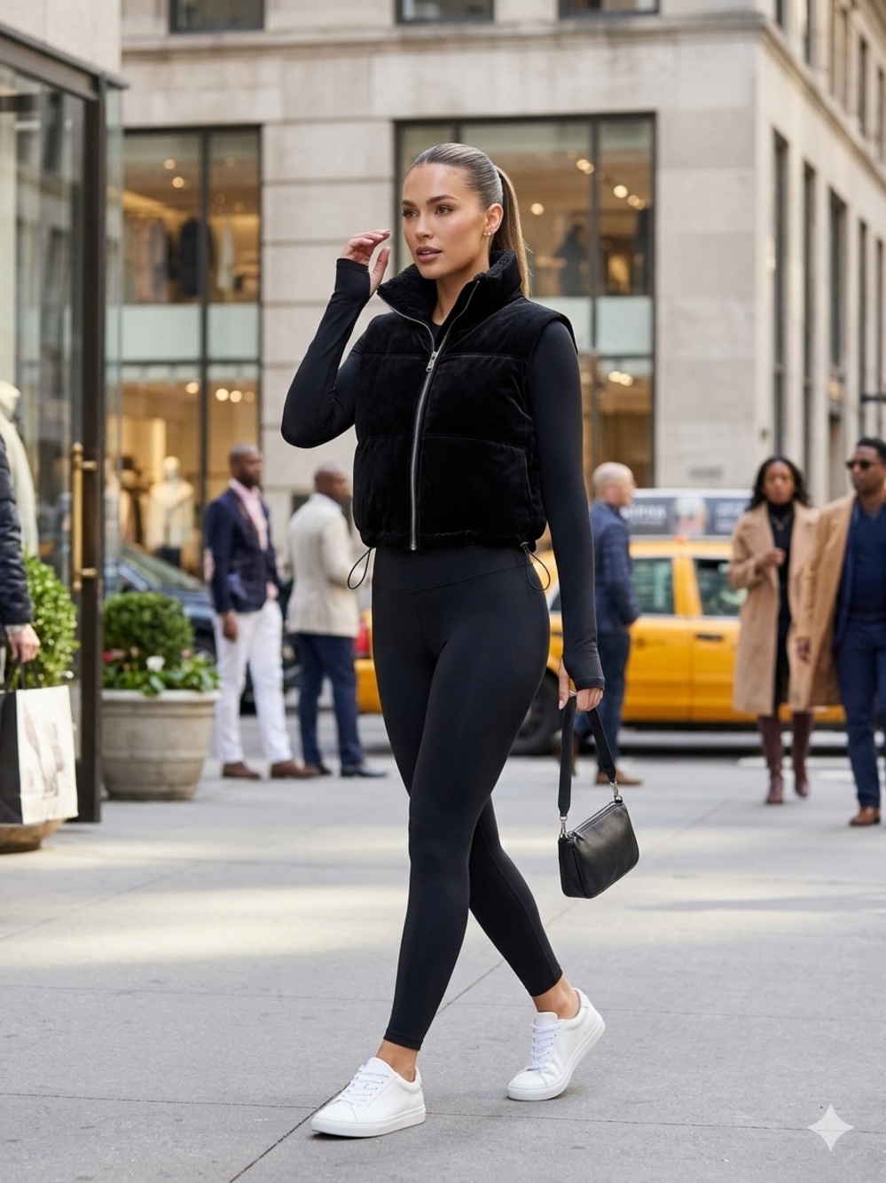 SPANX $228 Two-In-One Velour Luxe Fleece Convertible Puffer Vest Black S NWT